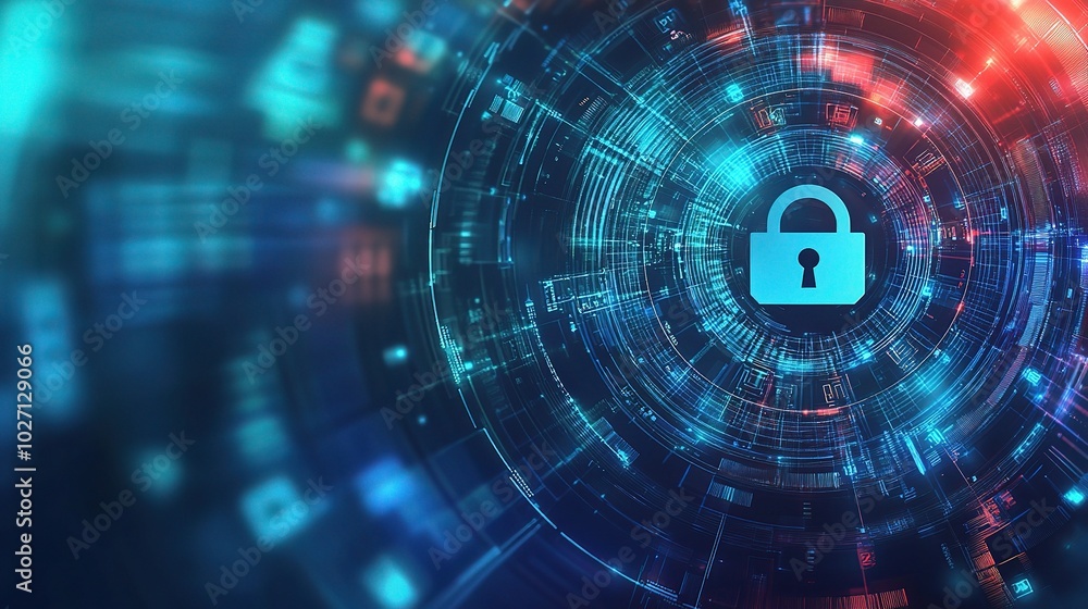 Poster digital security concept with lock and circuit design