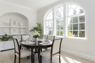 Elegant Dining Room with Bright Natural Light and Garden View
