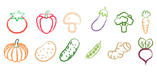 Set of hand drawn vegetable icons. Sketch style illustrations of fresh vegetable