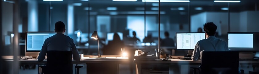 Corporate Employees Troubleshoot Power Outage in Minimalist Office With Flashlights