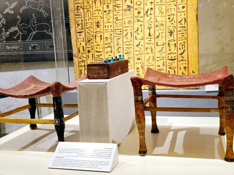 Cairo, Egypt, October 6 2024: The Senet game inside The National Museum of Egyptian Civilization (NMEC), located in Old Cairo, The museum displays collection represents the Egyptian civilization