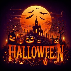 Spooky Castle and Pumpkins at Halloween