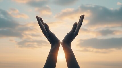 A serene image of hands raised towards the sky, bathed in warm sunlight, symbolizing hope, gratitude, and connection with the universe.