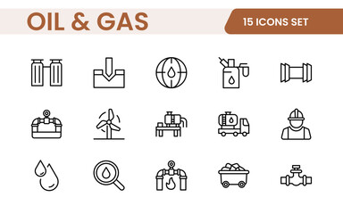 Set of Oil Gas Industry Line Icons. Contains such Icons as Gas Station, Oil Factories, Transportation, and more. line icon set.