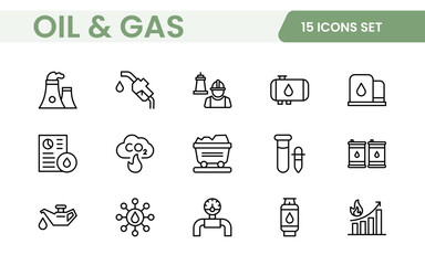 Set of Oil Gas Industry Line Icons. Contains such Icons as Gas Station, Oil Factories, Transportation, and more. line icon set.