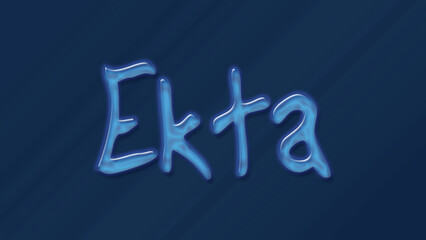 Water bubble 3D text effect of Hindi name Ekta 0n blue background.