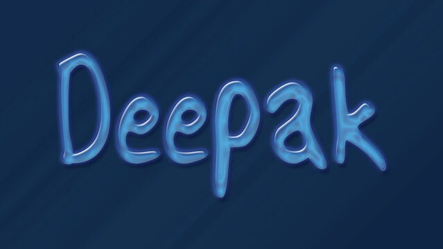 Water bubble 3D text effect of Hindi name Deepak 0n blue background.
