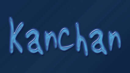Water bubble 3D text effect of Hindi name Kanchan 0n blue background.