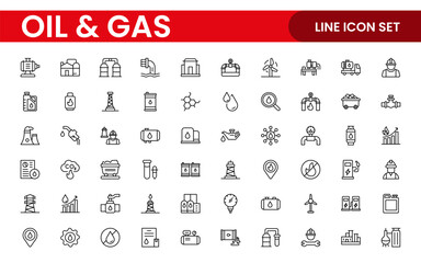 Set of Oil Gas Industry Line Icons. Contains such Icons as Gas Station, Oil Factories, Transportation, and more. line icon set.