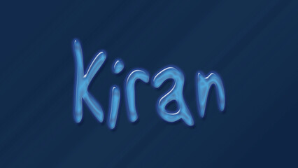 Water bubble 3D text effect of Hindi name Kiran 0n blue background.