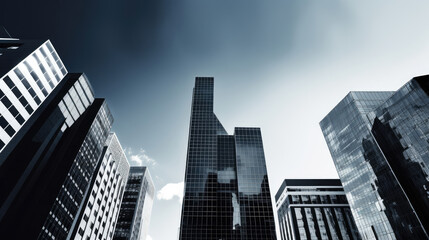 Fototapeta premium Dynamic Modern Skyscrapers Towering Over Urban Skyline