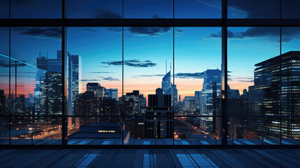 Modern Office View Of Twilight Cityscape