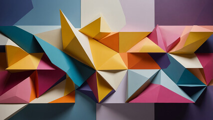 Fototapeta premium Geometric abstract art with colorful shapes and dynamic composition, vibrant and eye-catching design.