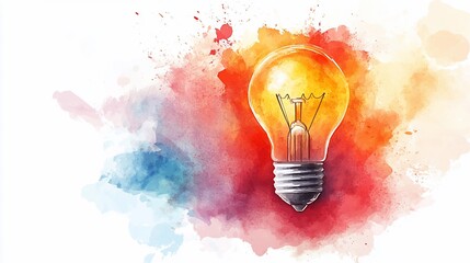 Watercolor illustration of a light bulb, symbolizing creativity and new ideas.