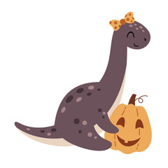 Halloween dinosaur clipart. Cute Halloween character. Hand draw vector illustration in flat style