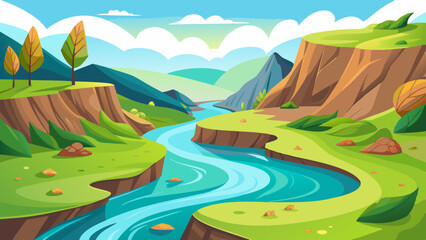 landscape with river and mountains  vector illustration 