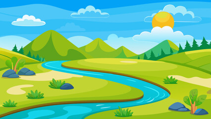 Obraz premium landscape with mountains and river vector illustration 