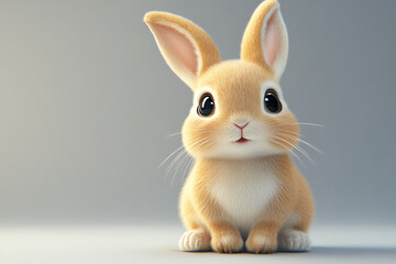 Obraz premium A cute, fluffy rabbit with large eyes, sitting calmly against a soft background.