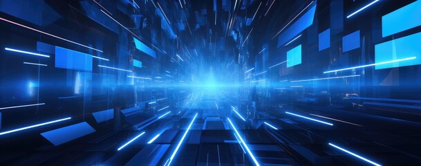 Futuristic Virtual Reality Tunnel with Neon Lights