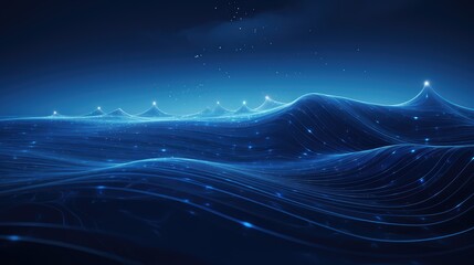 Abstract Digital Ocean Waves with Starry Sky