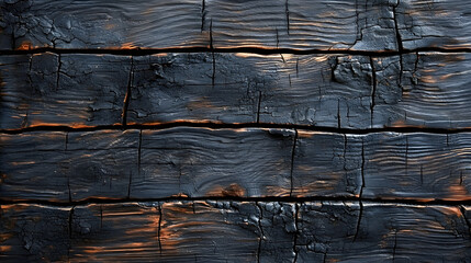 Charred Wood with Darkened Edges and Cracks