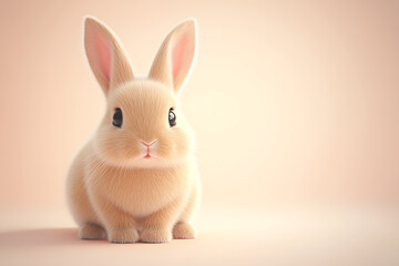 Obraz premium A cute, fluffy rabbit with large ears, set against a soft, pastel background.