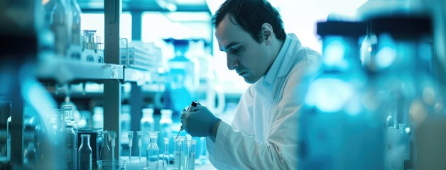 Fototapeta premium Scientist Conducting Experiments in a Modern Lab