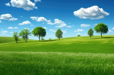 Obraz premium Serene Green Hills and Blue Sky Landscape