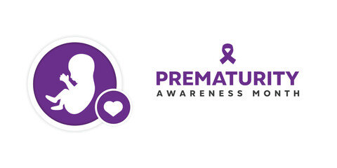 November is Prematurity Awareness Month. Baby, heart and ribbon. Great for cards, banners, posters, social media and more. White background. 