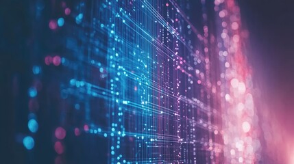 Fototapeta premium Futuristic Blue Line with Glowing Technology Background and Digital Elements