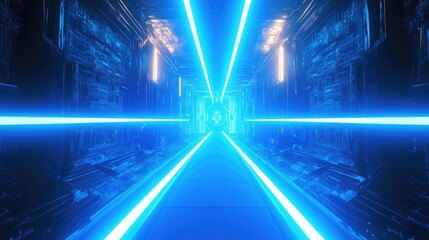 Fototapeta premium Futuristic Blue Line with Glowing Technology Background and Digital Elements