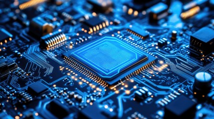 Futuristic Blue Line with Glowing Technology Background and Digital Elements