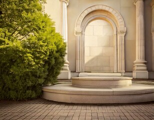 Fototapeta premium Mockup Step stone, surrounded by historical stone architecture and arches