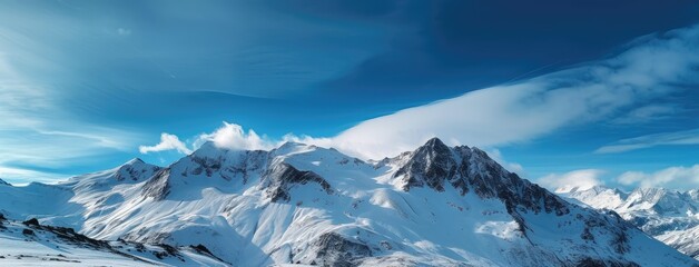 Majestic Snow-Capped Mountains under Clear Blue Sky