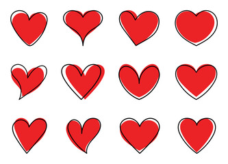 Set of red hearts icons