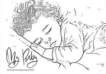 Baby portrait sketch effect,  generative ai image example used