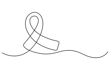 One line art of ribbon cancer as a border in continuous outline. Ribbon drawn in one continuous line. Pencil drawing style. National Breast Cancer Awareness month. One line drawing, minimalism. 