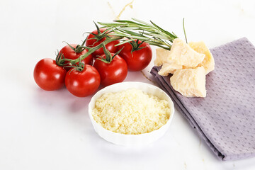 Shredded Italian hard parmesan cheese