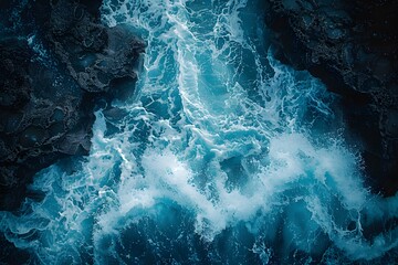 Fototapeta premium Dynamic Ocean Waves Crashing Against Rocky Shoreline for Nature and Adventure Themes