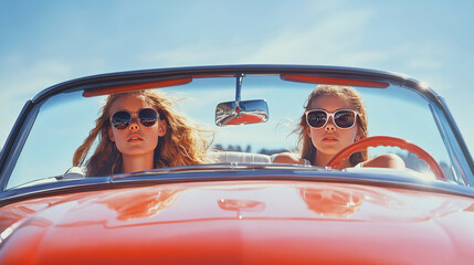 Naklejka premium Fashion two girl in car