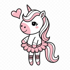 Kawaii Hand-Drawn Unicorn Illustration with Pink Mane and Tail
