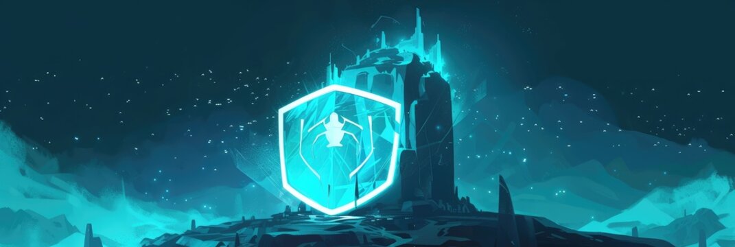 Futuristic Castle with Cyber Security Shield