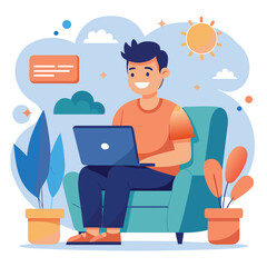 Freelancer with computer at home illustration