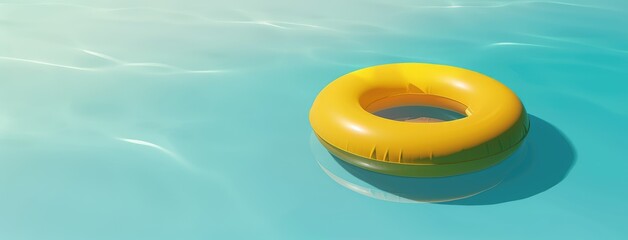 Yellow Swimming Ring Floating in Blue Pool Water