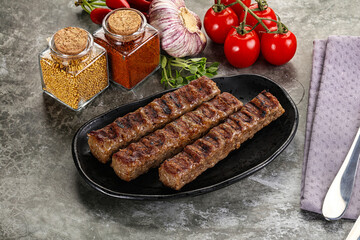 Grilled beef kebab minced meat