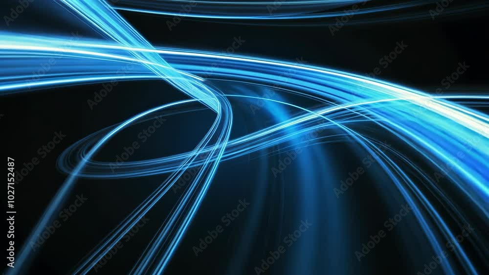 Poster abstract blue light streaks create a dynamic pattern against a dark background