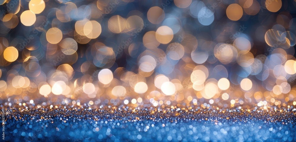 Canvas Prints Festive Golden Bokeh on a Blue Background