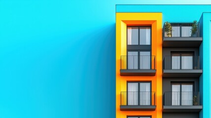Naklejka premium Vibrant Color Block Design: Modern Architectural Facade with Clean Lines and Copy Space for Text,3D illustration