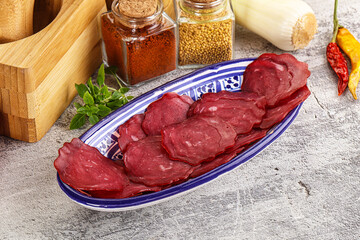 Smoked beef meat - Pastrami slices