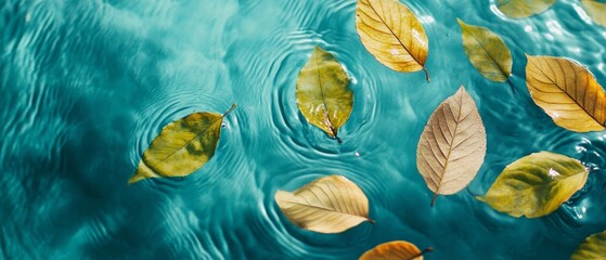  Background of Leaves Under Calming Water with Copy Space